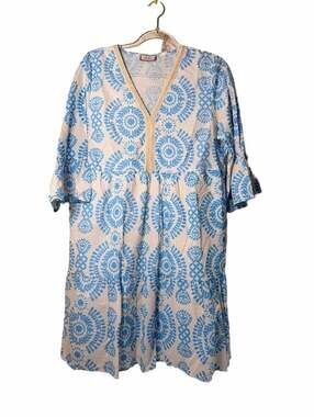 Saiph Lab Santorini Blue and White Patterned Tiered Dress